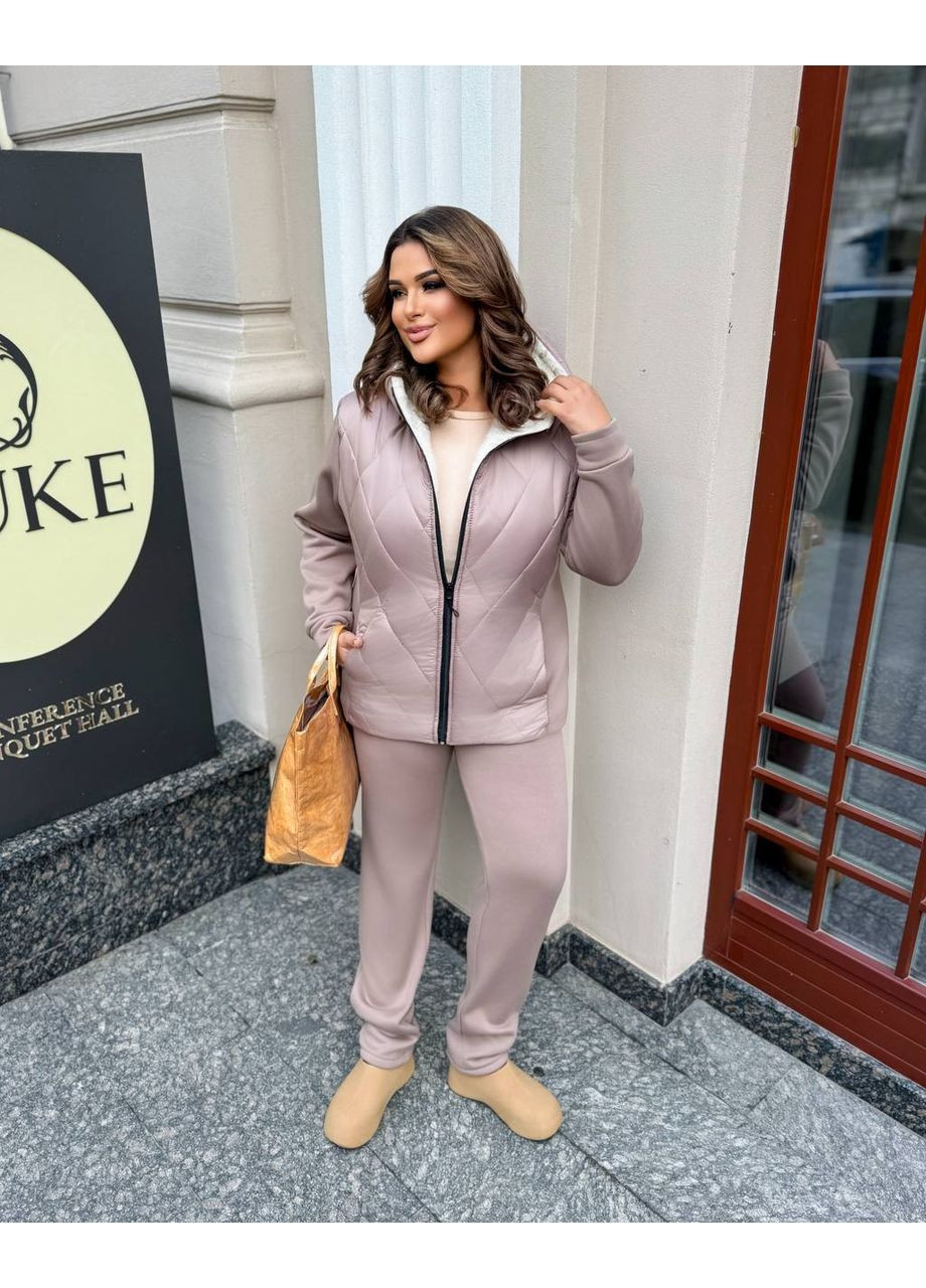 Теплый женский костюм из комбинированной ткани на меху. No Brand (362588378)