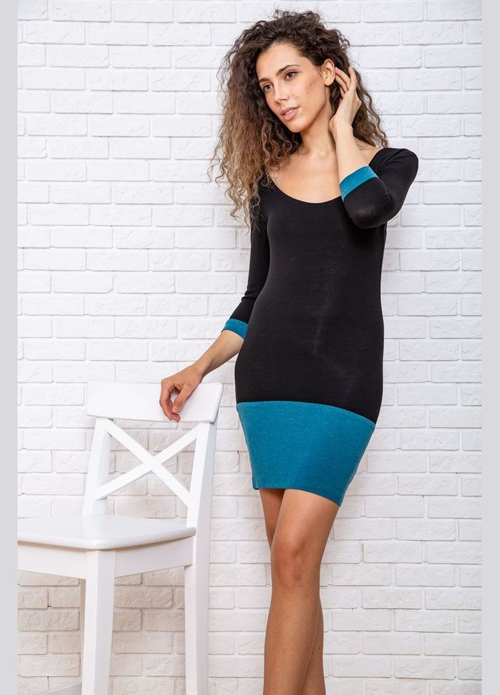 Темно-зелена повсякденний міні-сукня з рукавом 3/4 вільного крою демісезонна для жінок чорно-синя (sku_167r154) No Brand однотонна