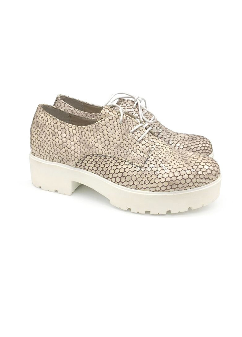 Fashion Кожаные женские туфли на шнуровке, бежевого цвета. 39 (25см) броги бежевый з натуральная кожа, украина — демисезон (348472379)