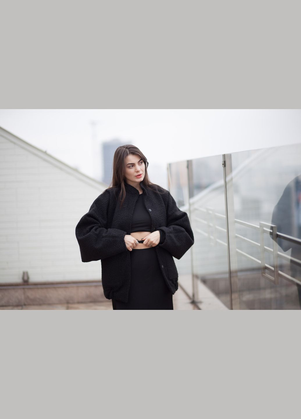 Бомбер жіночий з натуральної вовни теплий Oversize Блакитний S/M JUGO бейсбольний на кнопках (316629027)