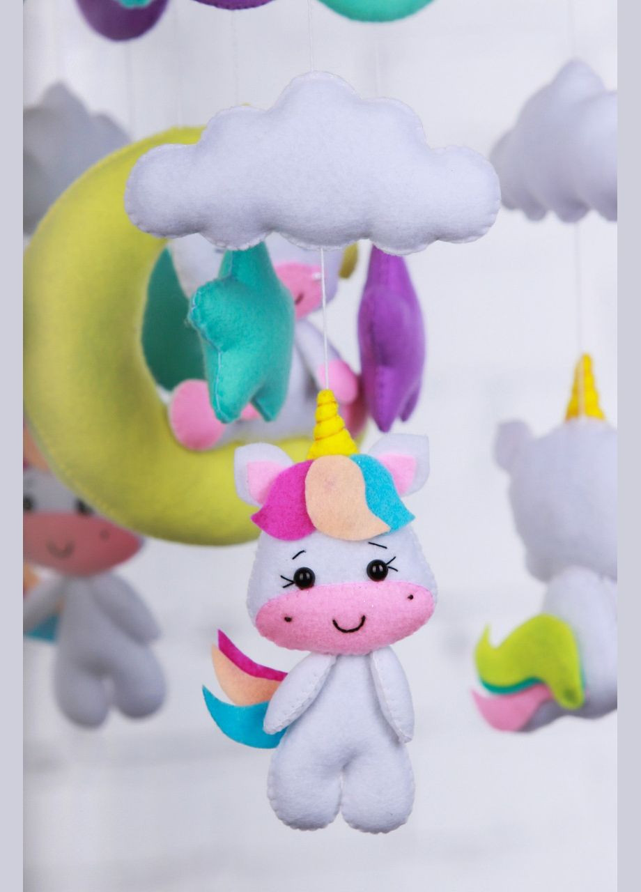 Дитячий музичний мобіль на ліжечко для немовлят WooolyWool «Місячні єдиноріжки» з 35 мелодіями (М027) No Brand (342757854)