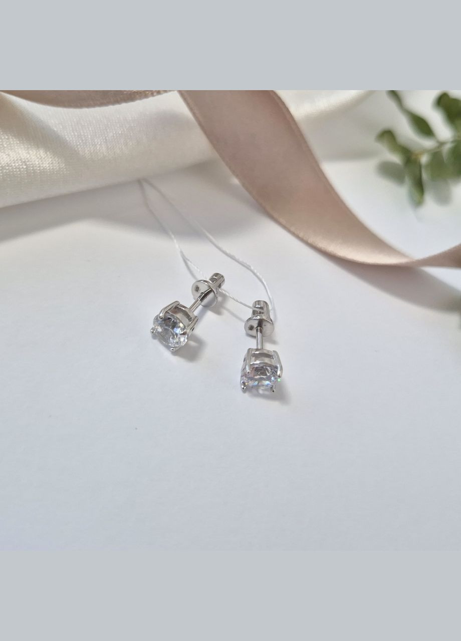 Срібні сережки гвоздики на закрутках Білий Камінь 6 мм срібло 925 проби Родоване вс002р 2.31г No Brand (337525538)