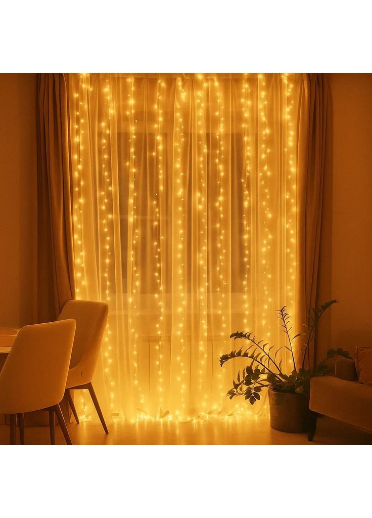 Гирлянда-штора Роса Хвойная лапа 600 LED 3* 3 метра, желтый No Brand (366221548)