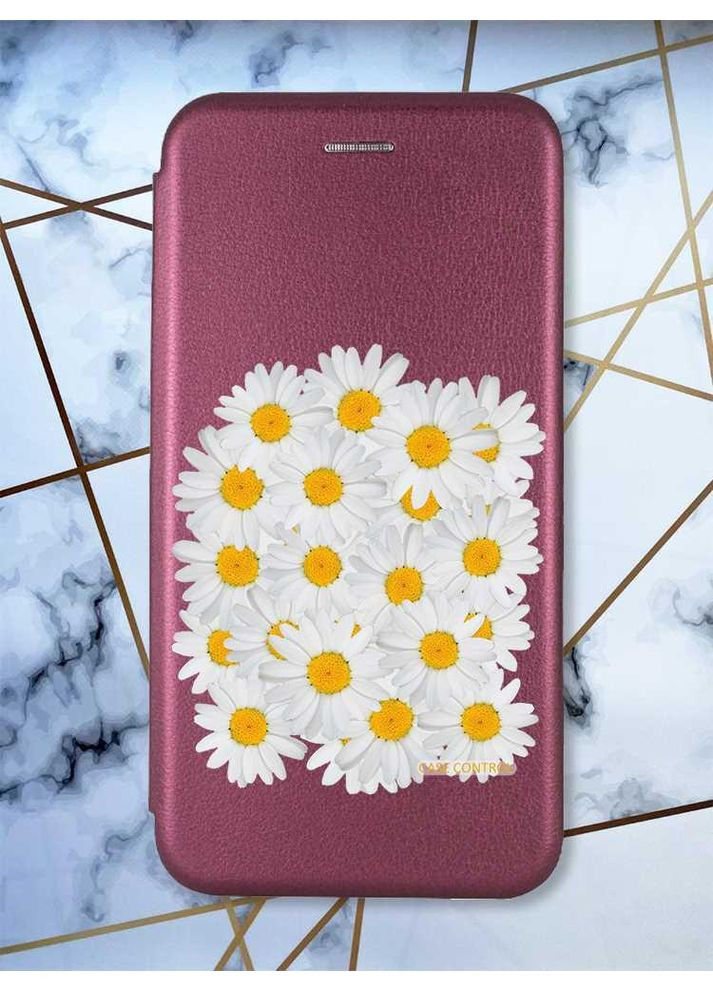 Чохол-книжка бордовий з малюнком на Xiaomi Redmi Note 13 Pro 5G Букет ромашок (принт 40) Creative (355402019)