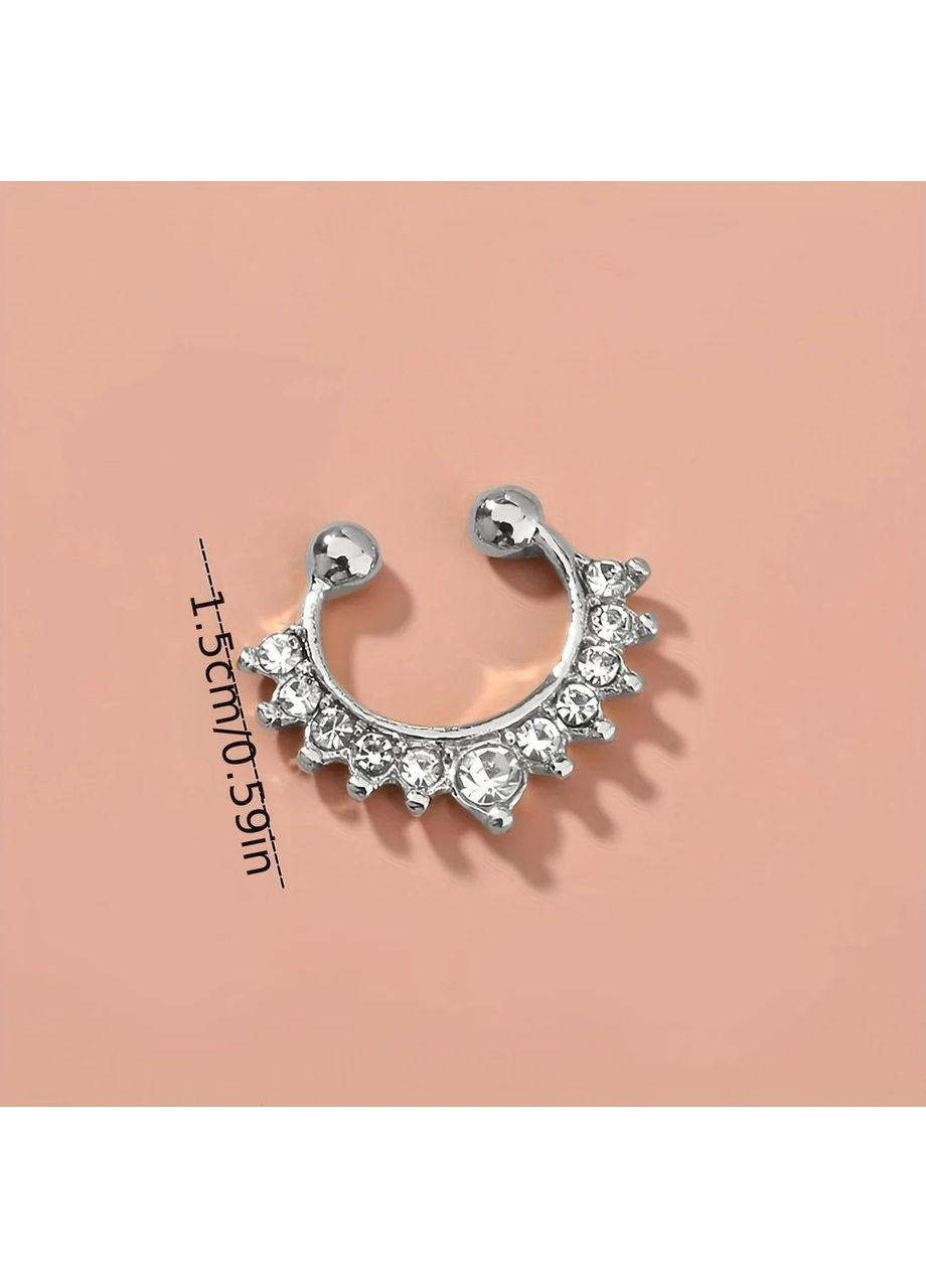 Сережка-кліпса срібляста півмісяць вінтаж з білими фіанітами без проколу 1.5 см OrnatusDivinus917 Liresmina Jewelry (330033776)