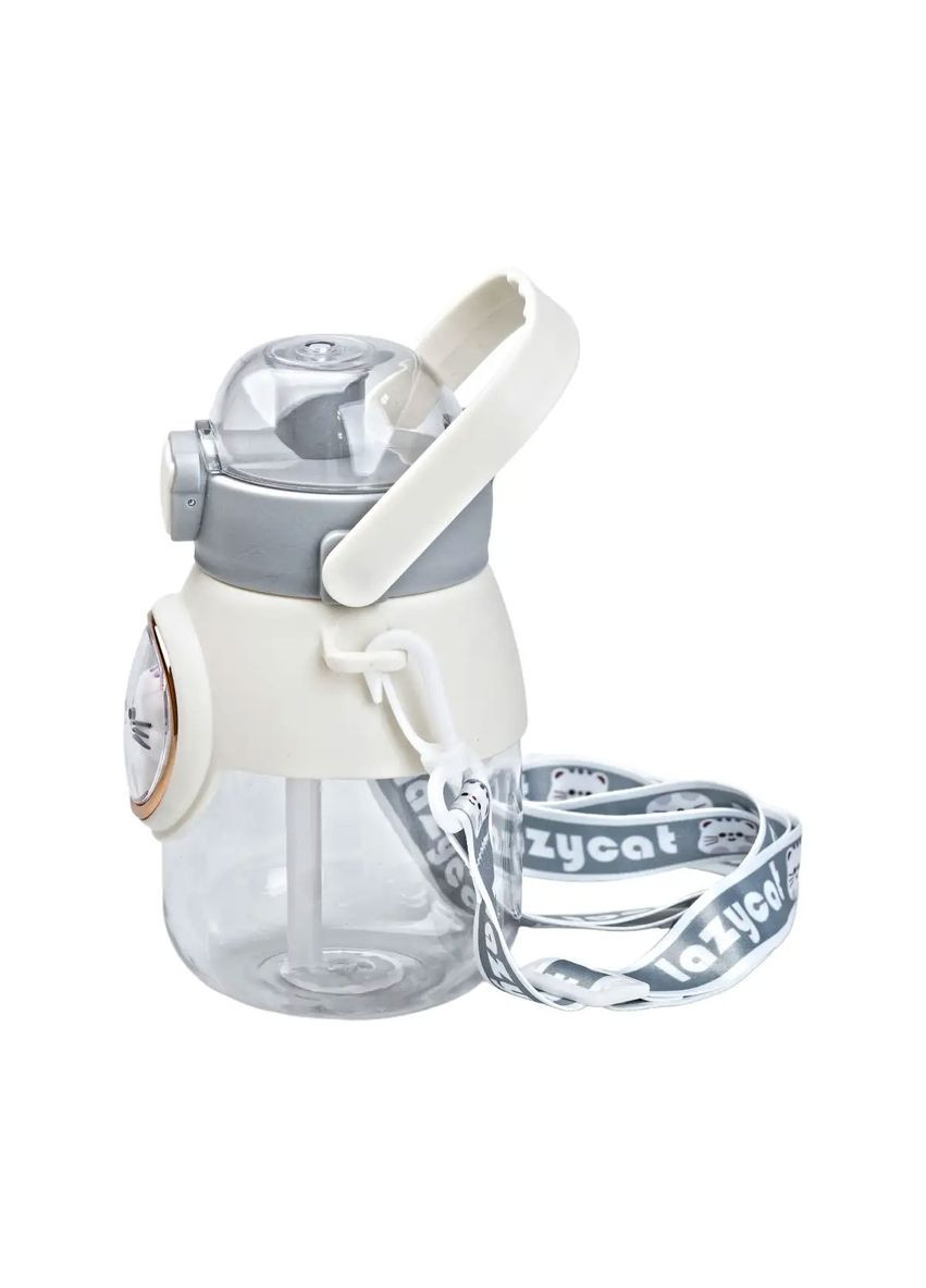 Пляшка для води з трубочкою дитяча сірого кольору з ручкою та ремінцем для напоїв для дітей ProDobro (364191100)