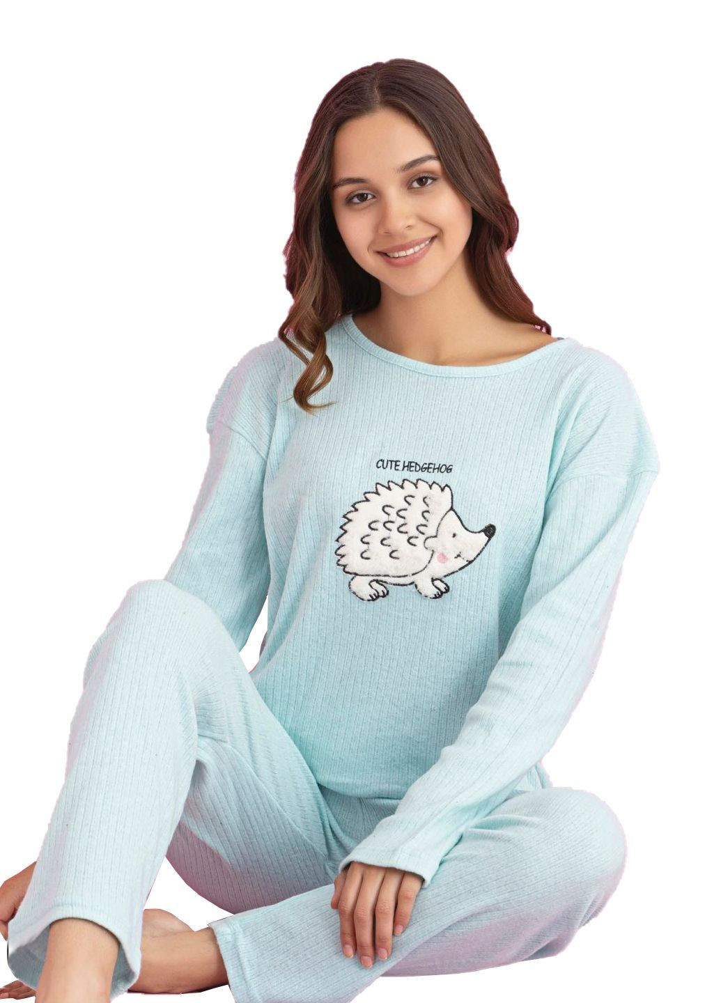 Мятная зимняя пижама женская теплая лапша лонгслив + брюки No Brand