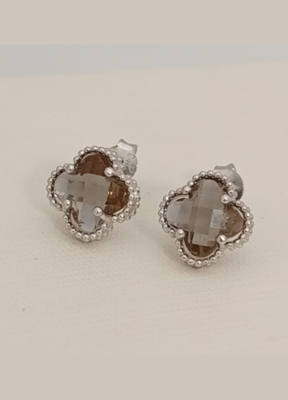 Серебряные серьги с султанитом "Клевер" СЛТ/ПС-слт No Brand Сережки (341319979)