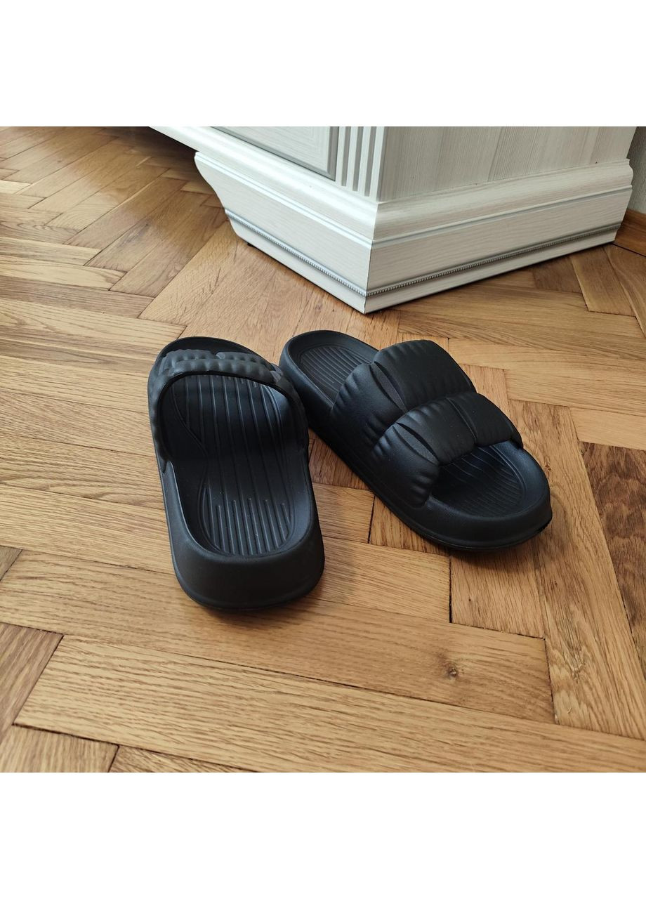 Черные шлепанцы женские зефирки из пены 36-41 тапочки эва для дома, бассейна, сауны, для подростков бежевий, 38 No Brand