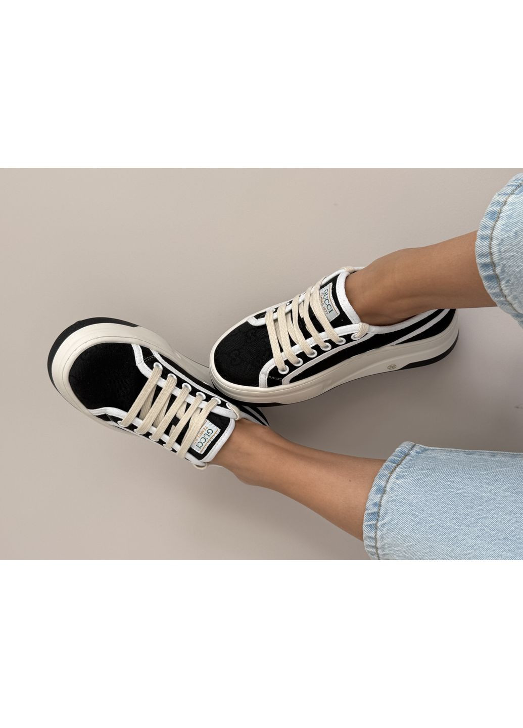Кросівки жіночі Gucci GG Canvas | Гуччі Канвас чорно-білі No Brand чорно-білі демісезони (366343495)