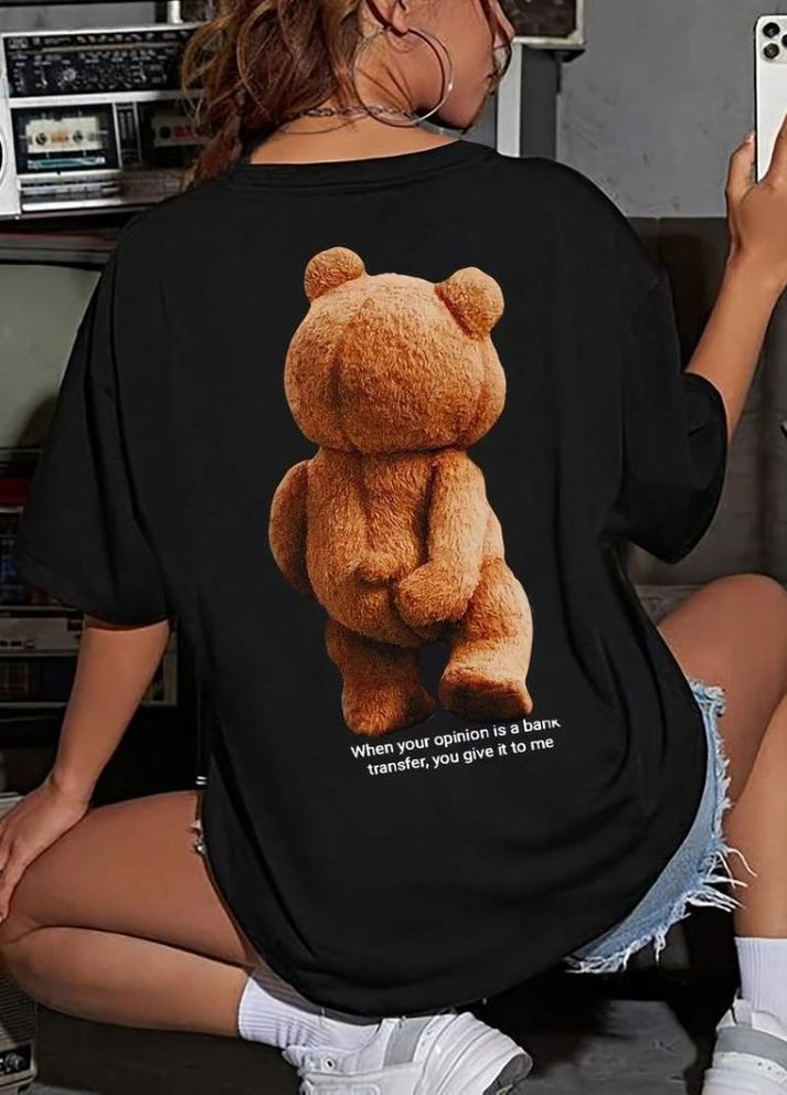 Чорна жіноча футболка з принтом ДТФ No Brand - (297983300)