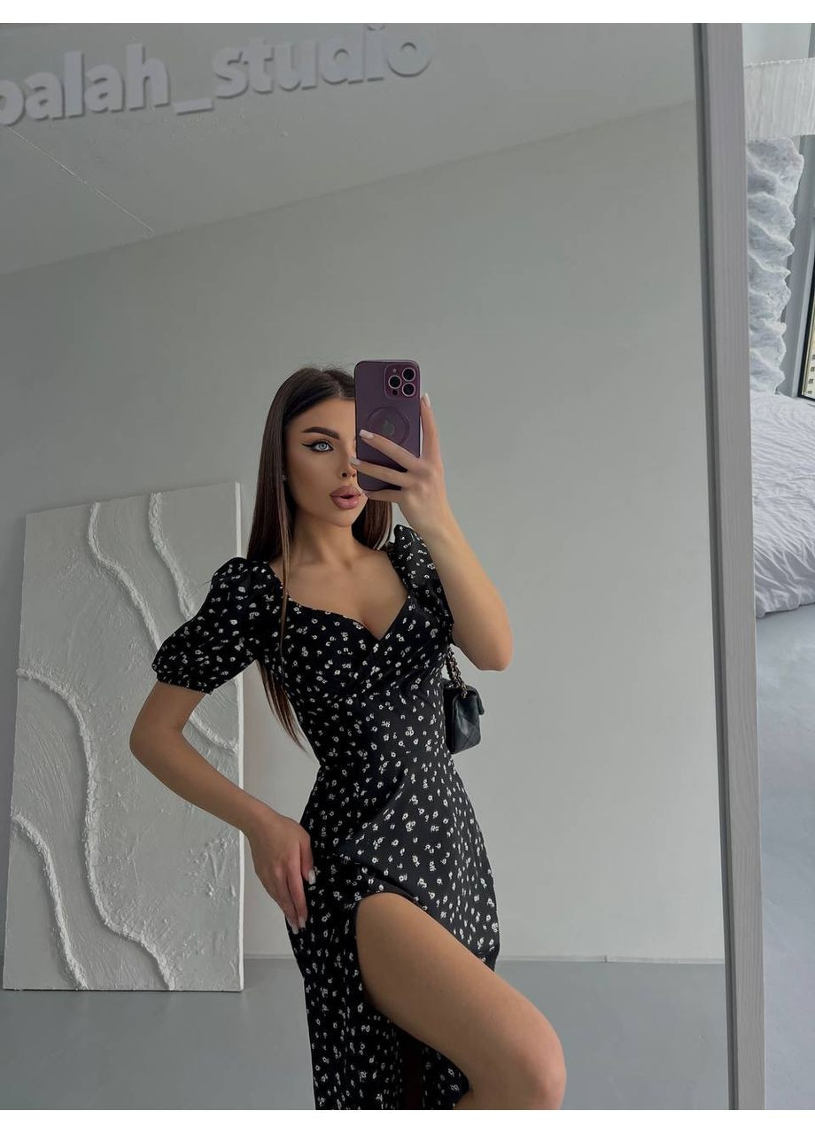 Чорна святковий, повсякденний, коктейльна жіноча сукня максі в квітковому принті а-силует Avanti з квітковим принтом