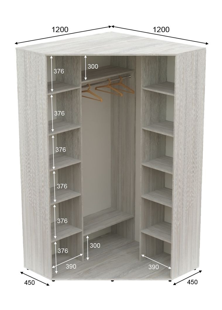 Шафа-купе дводверна кутова 120*120*230 Сосна Натті 2 двері ДСП Угол-2 Алекса (360434393)