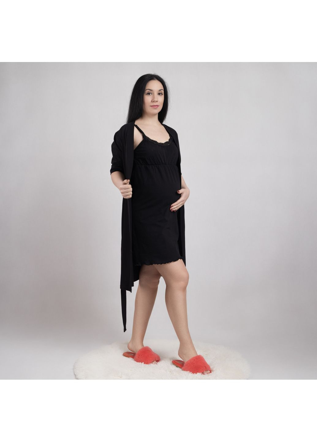 Комплект : халат і сорочка для вагітних з кліпсами для годування (рукав 3/4 No Brand (360549712)