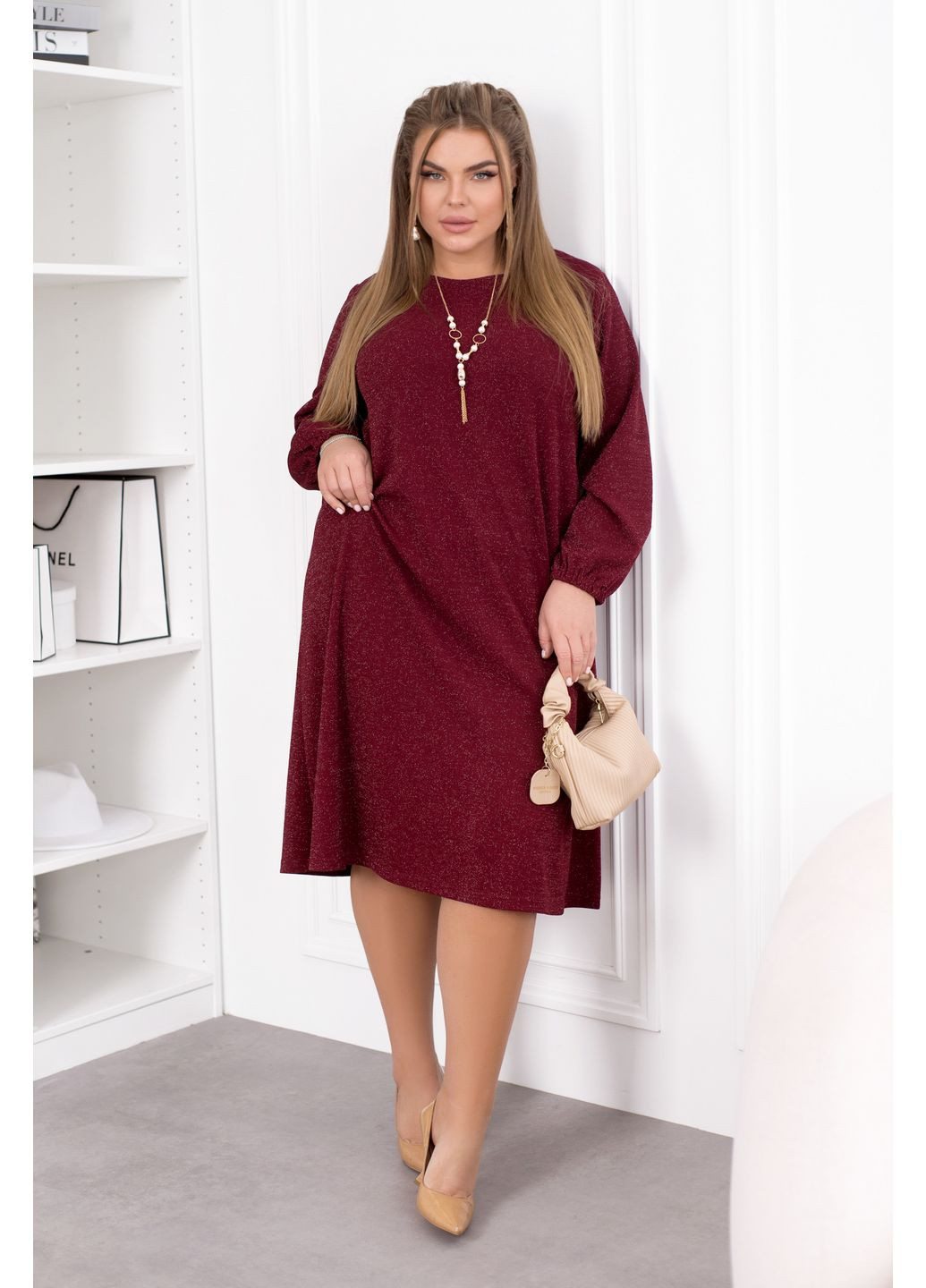 Бордовое коктейльное платье а-силуэт Minova однотонное