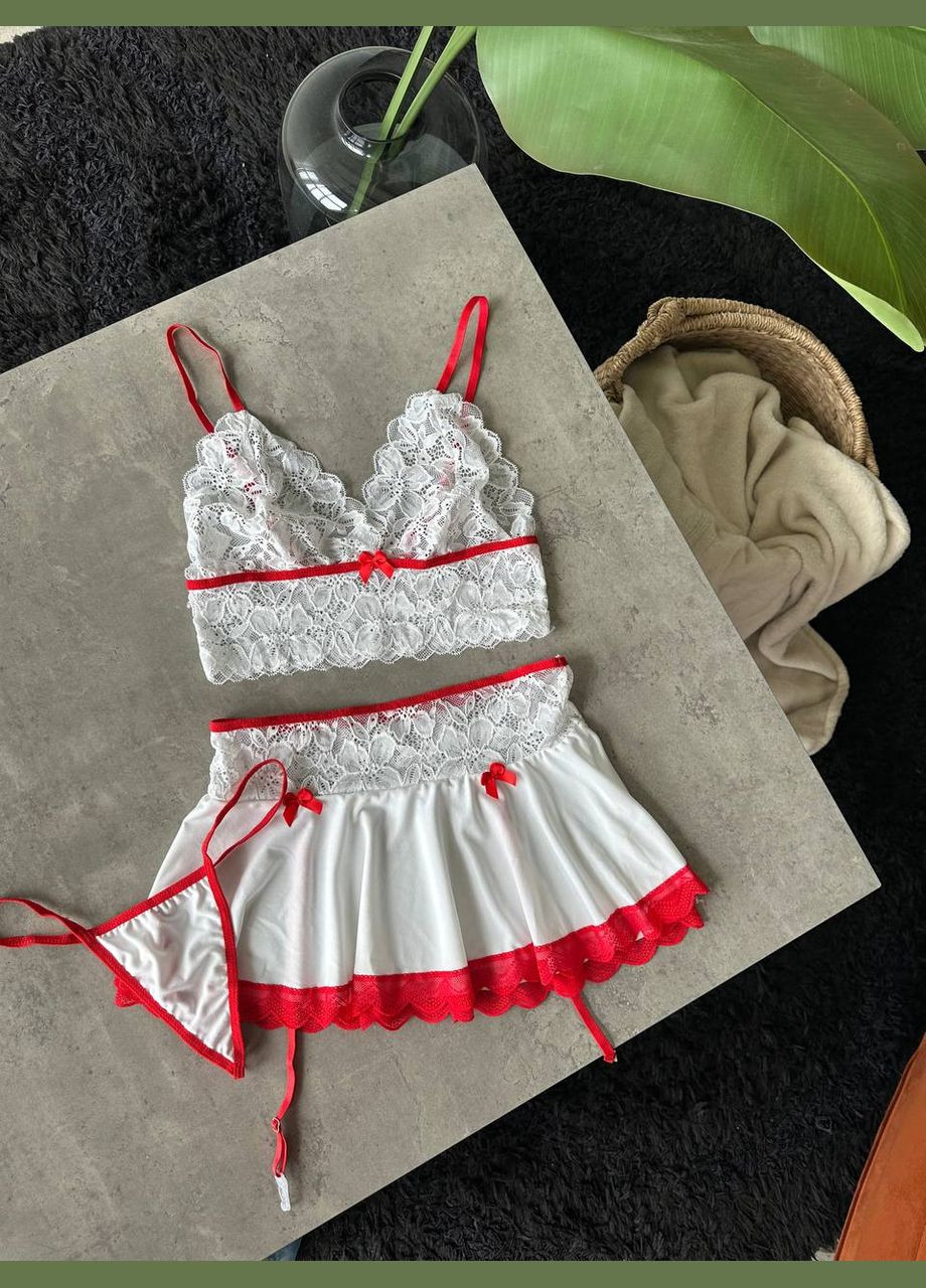 Білий демісезонний спокусливий рольовий комплект з мереживними деталями No Brand