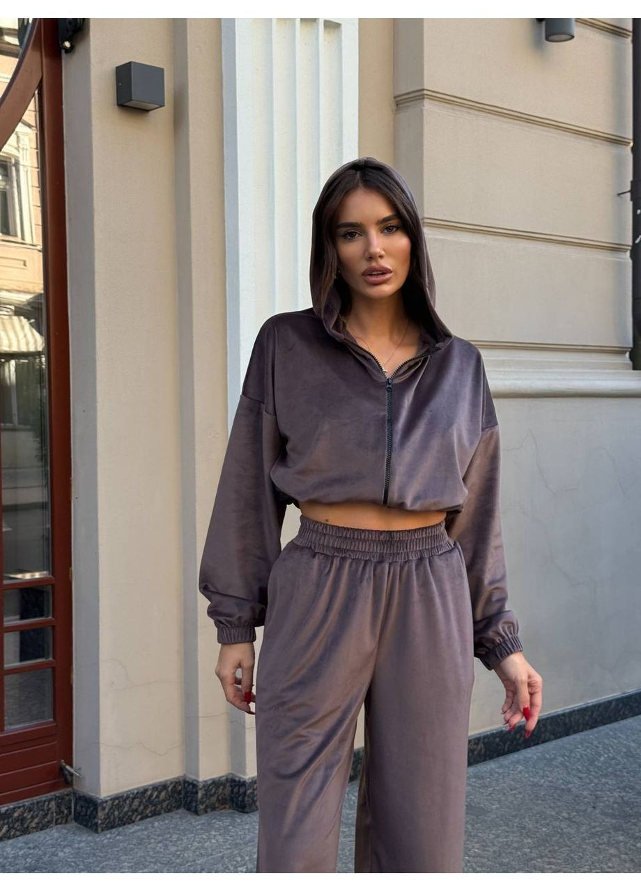 Жіночий костюм трійка велюровий коричневий No Brand (362209611)