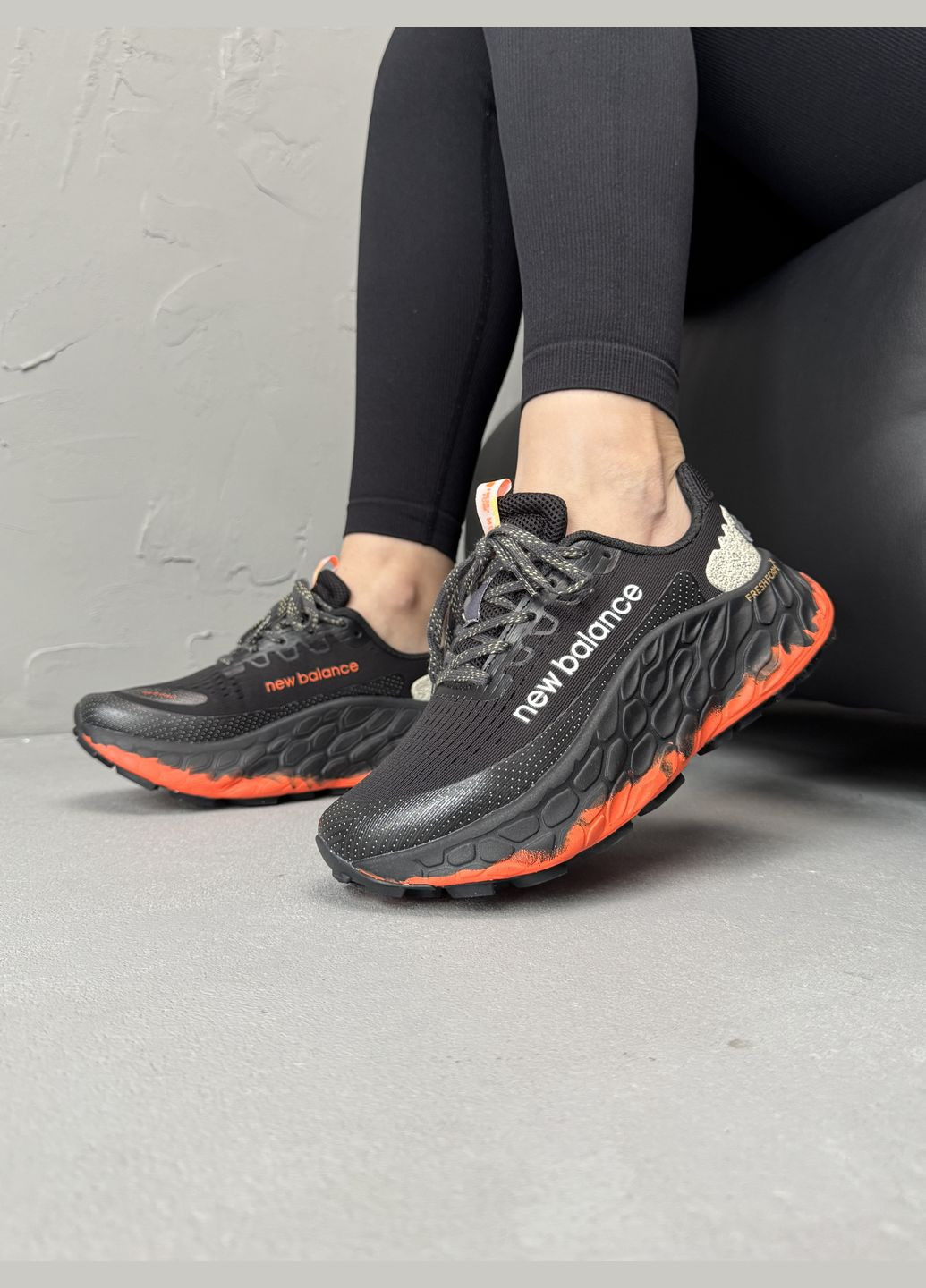 Кроссовки женские New Balance Fresh Foam X More Trail v3 Black Orange | Нью Беланс Фреш Фоам черные No Brand чёрные демисезоны (338793313)