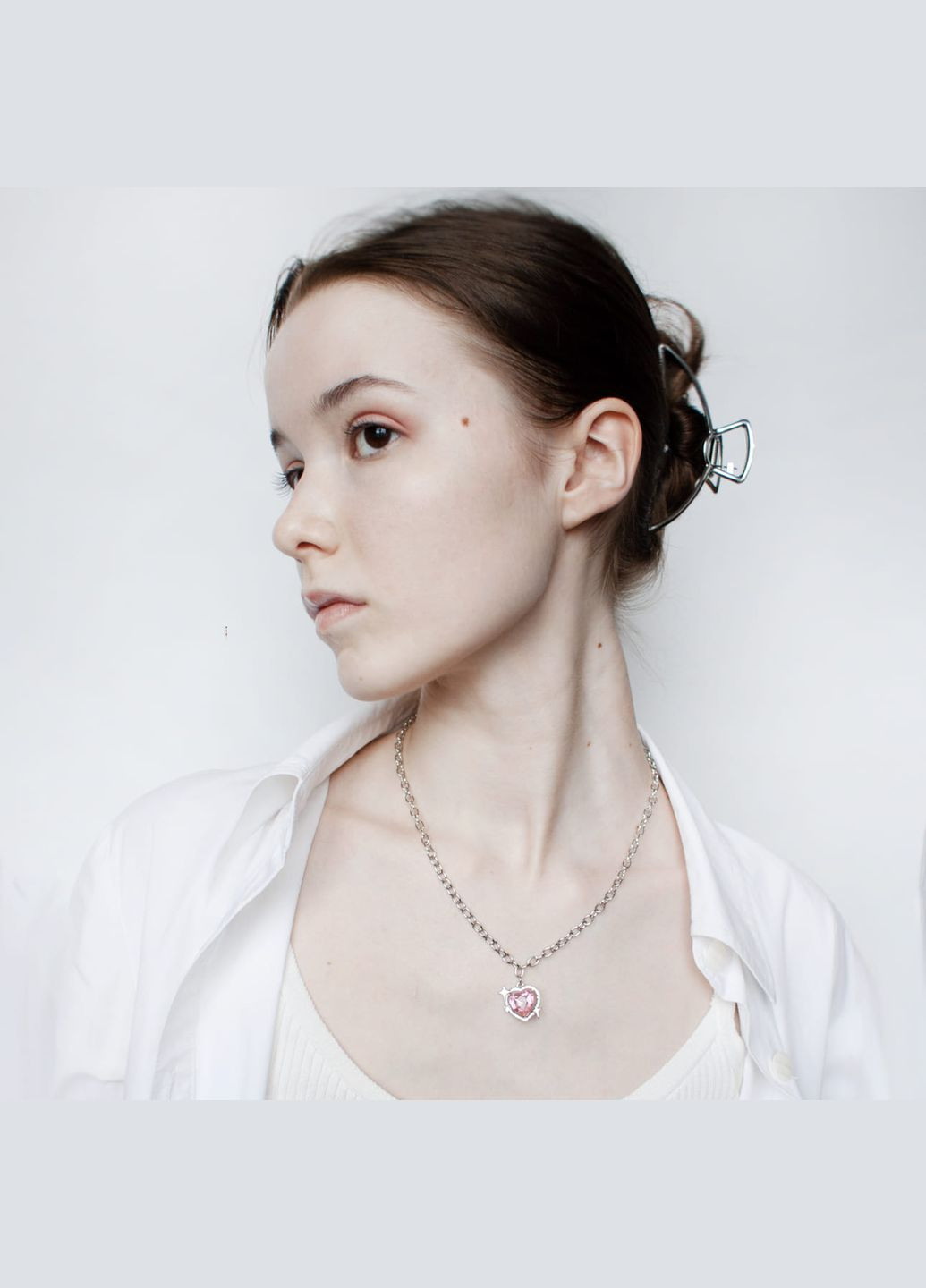 Ланцюжок феї сріблястий 2.0 в стилі фентезі fairycore з рожевим серцем і асиметричними зірочками кольє казкове крупний ланцюг No Brand (307288332)