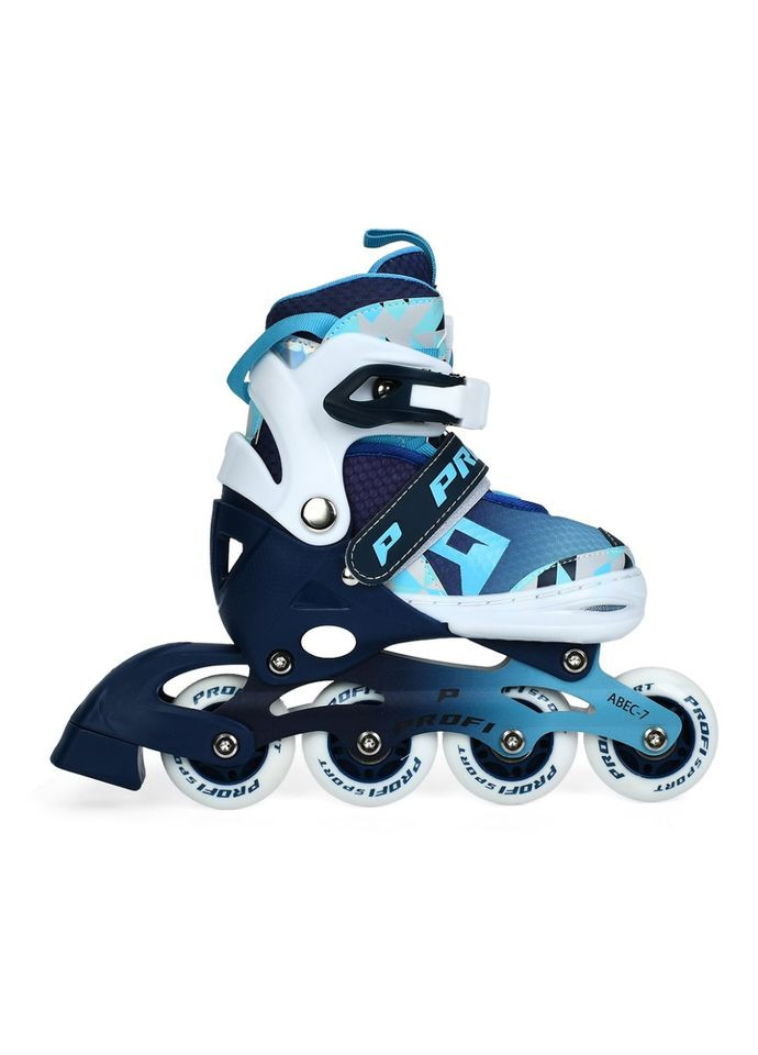 Дитячі розсувні ролики з алюмінієвою рамою для катання від 6 років зі шнурівкою та баклей сині Profi (368757600)