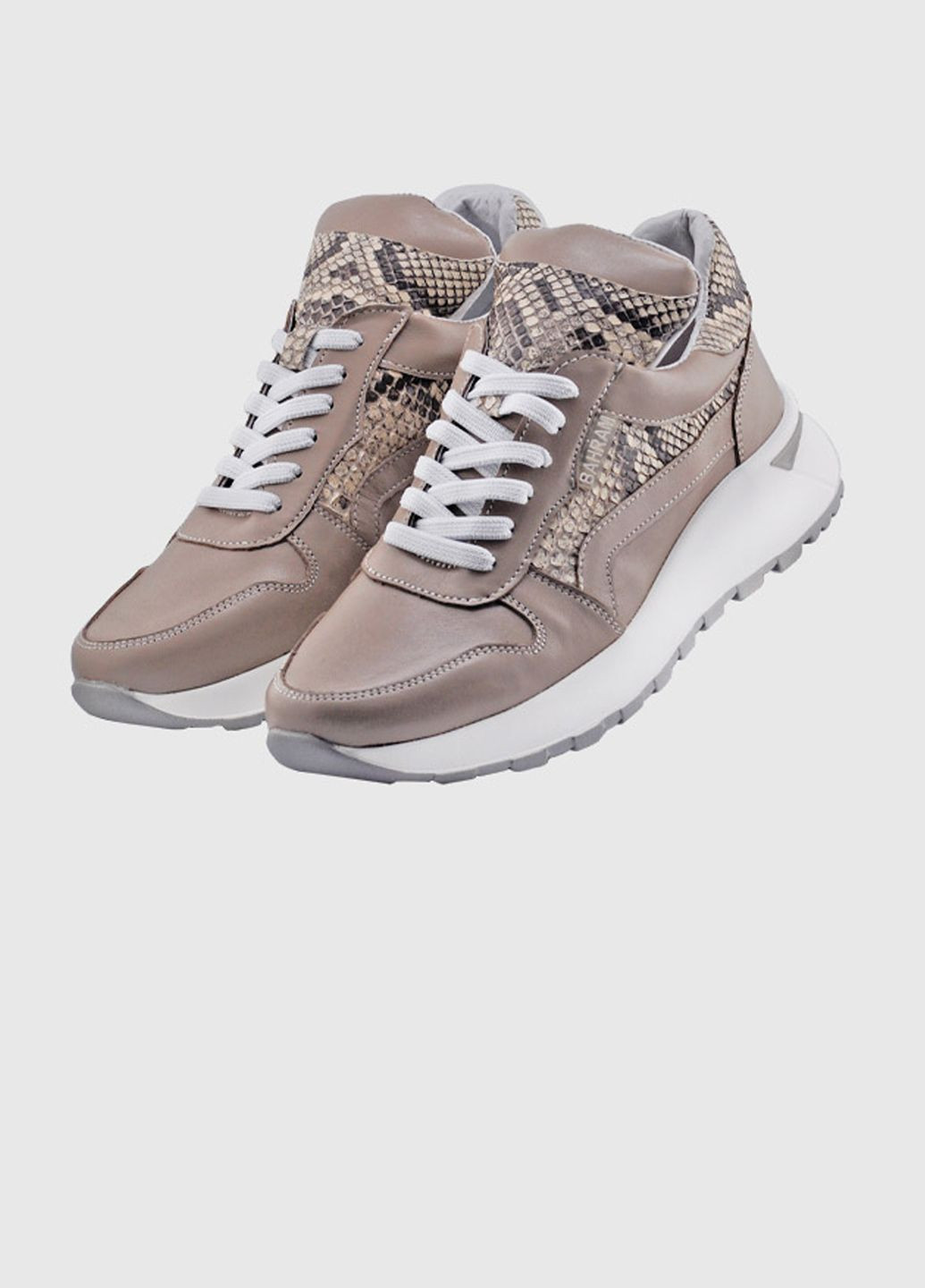 Женские кроссовки кожаные темно-бежевые + питон (0110) Bahram темно-бежевые лето (329880124)