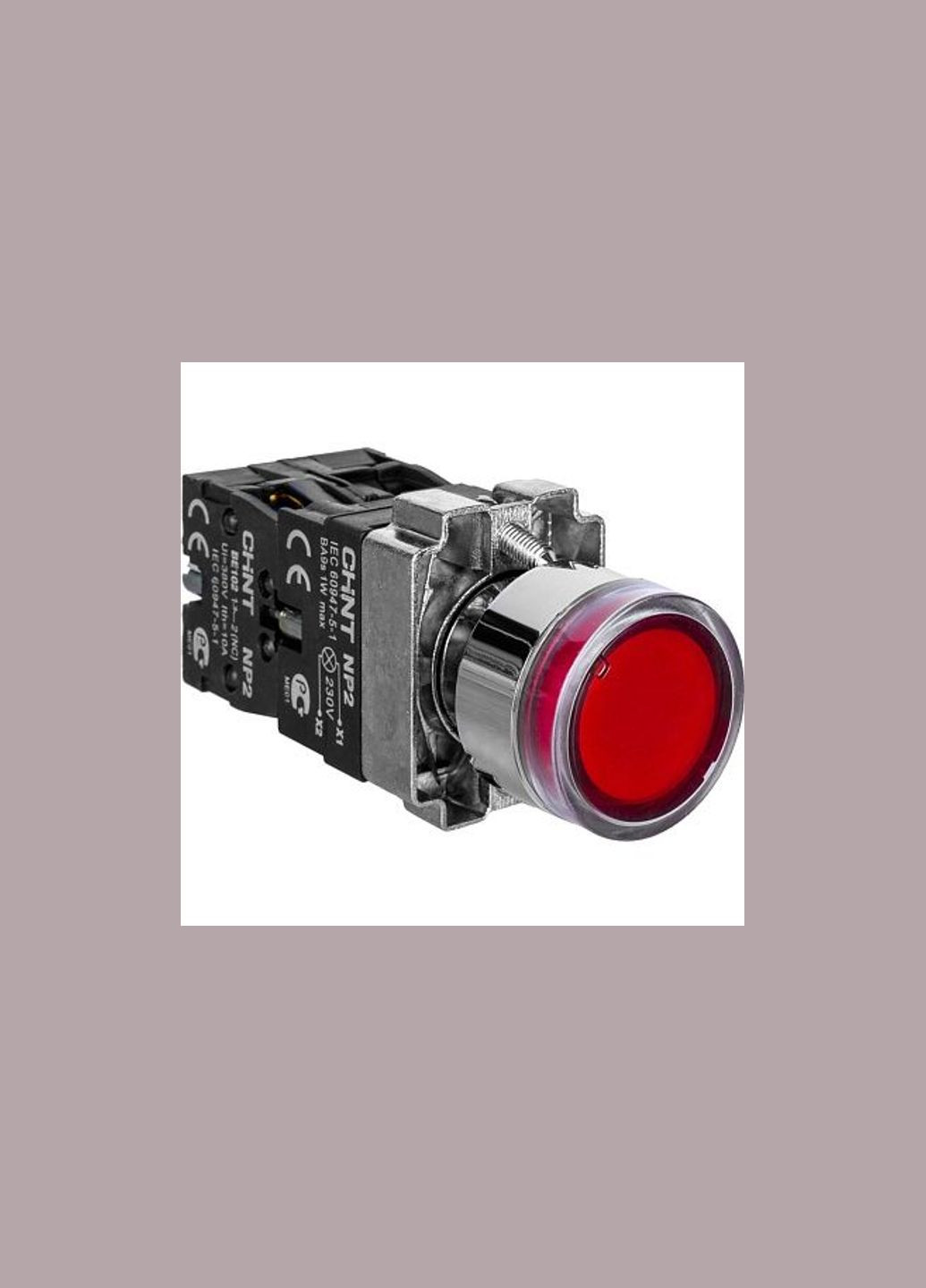 Кнопка керування 1NO+1NC 22мм з підсвічуванням червоний LED 230V [574366] NP2-BW3465 Chint (344543150)