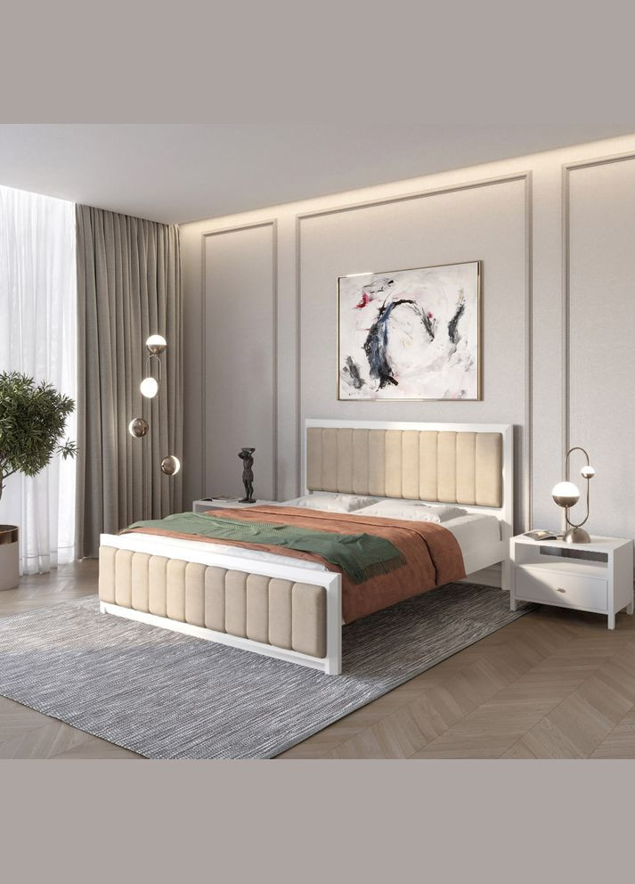 Двоспальне дерев'яне ліжко Барселона Б1 (RAL9003)/Аляска 23 (Бежевий) 160х190 см (MBG-11621) Mebigrand (368281176)