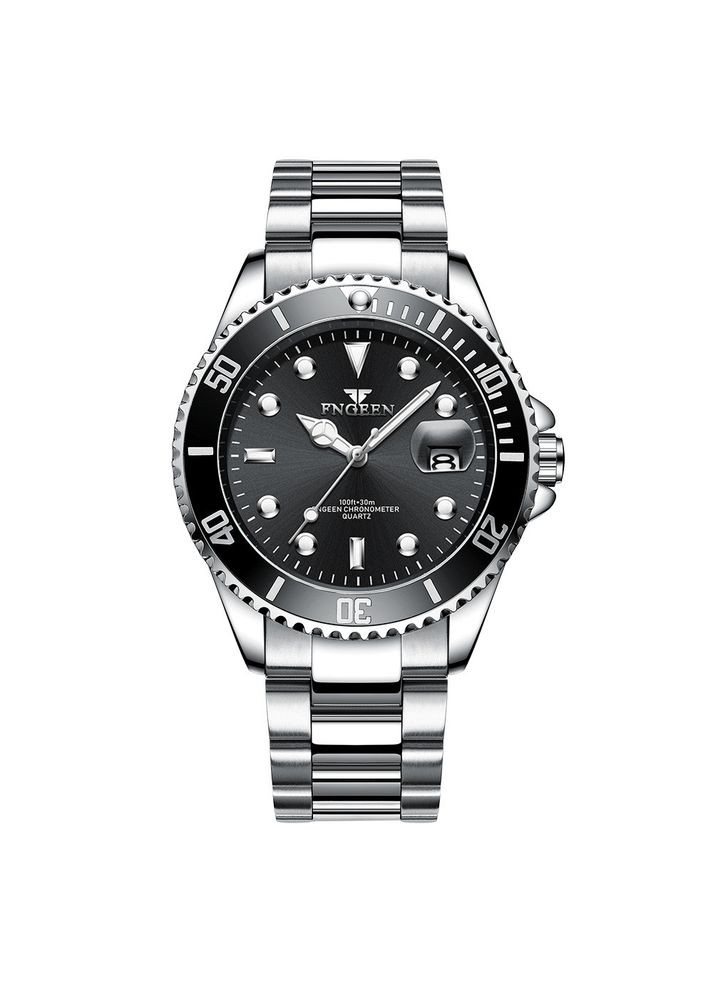 Часы мужские на руку с безелем Серебро с черным циферблатом (код: IBW911SB) Fngeen (331902242)