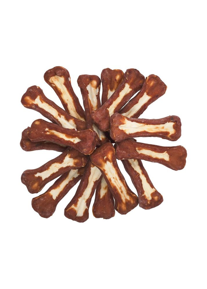 Ласощі жувальні кістки обгорнуті м'ясом качки для собак 15 см | 100 г | 16 шт | 1.6 кг Flamingo (337822346)