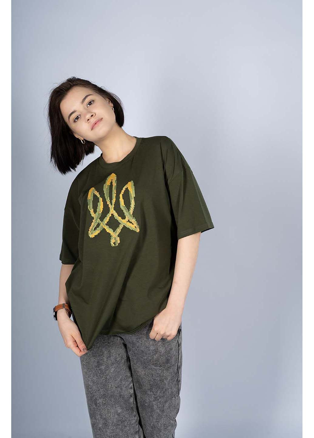 Зелёная женская вышиванка Melanika узор рисунок хлопок, эластан (363318695)