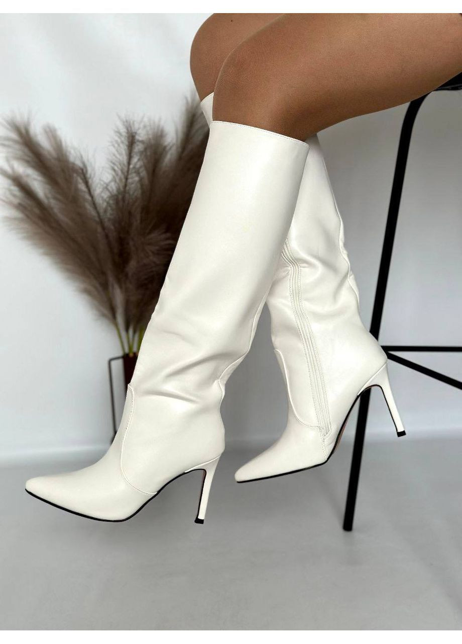 Жіночі білі сапожки на шпильці No Brand (367020361)