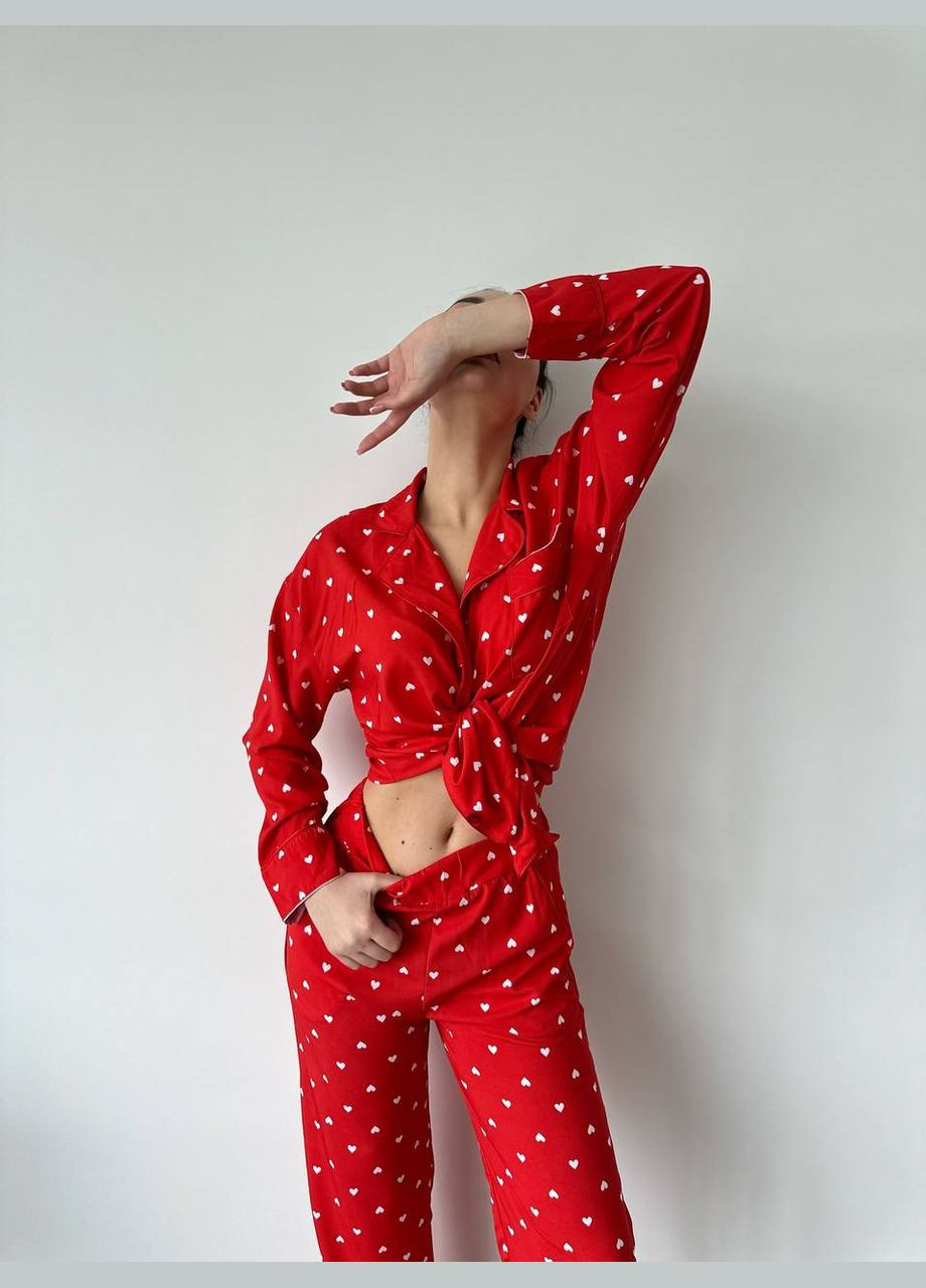 Червона всесезон піжама жіноча сорочка + брюки No Brand
