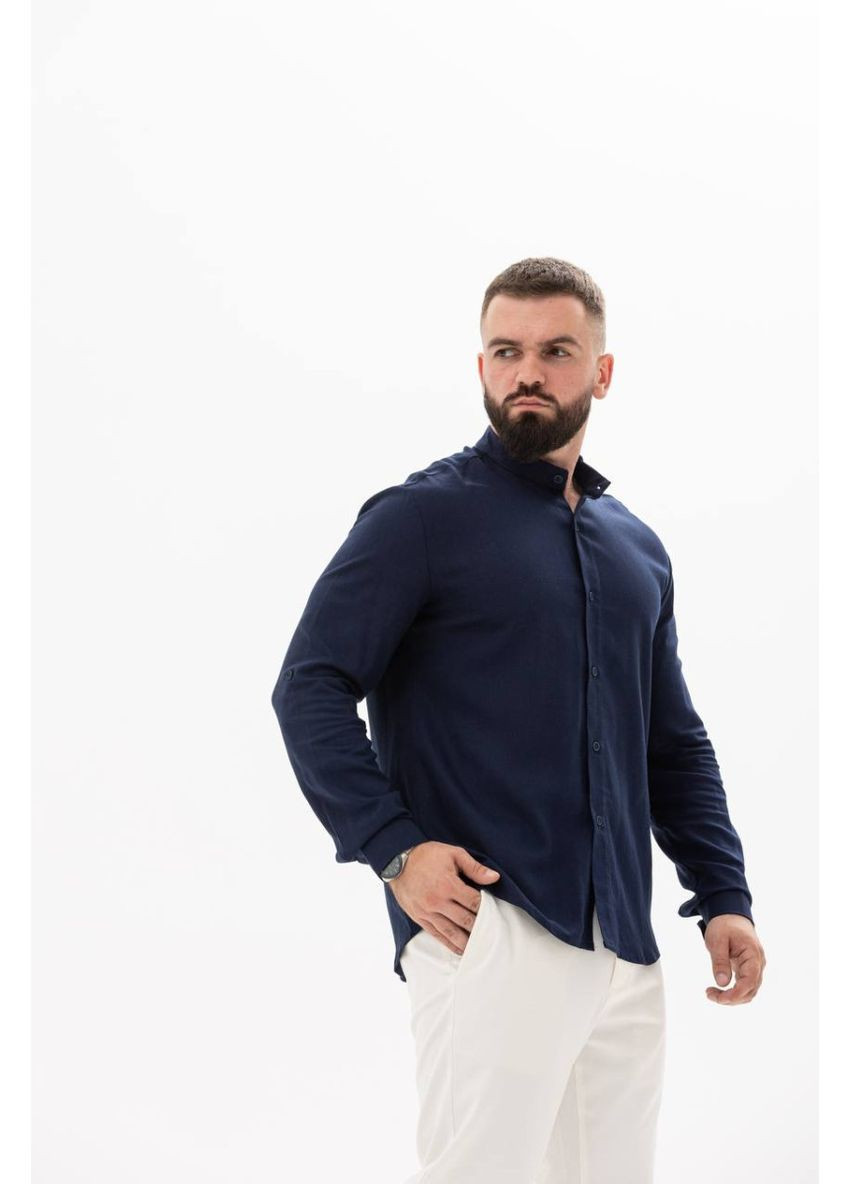 Сорочка чоловіча з льону 31352 темно-синя FlexDress (364764470)