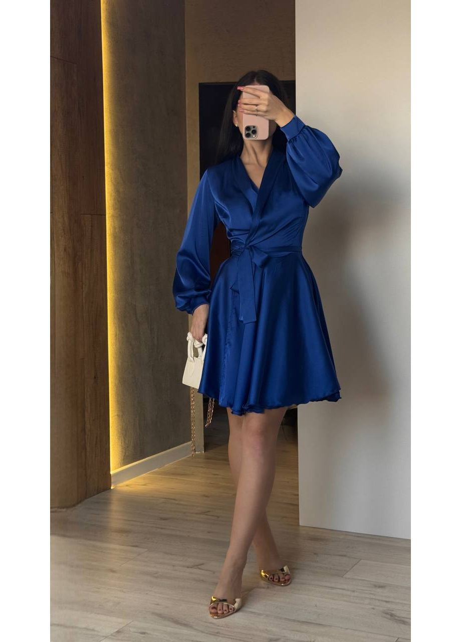 Синее вечернее платье женское на запах KaraMix однотонное