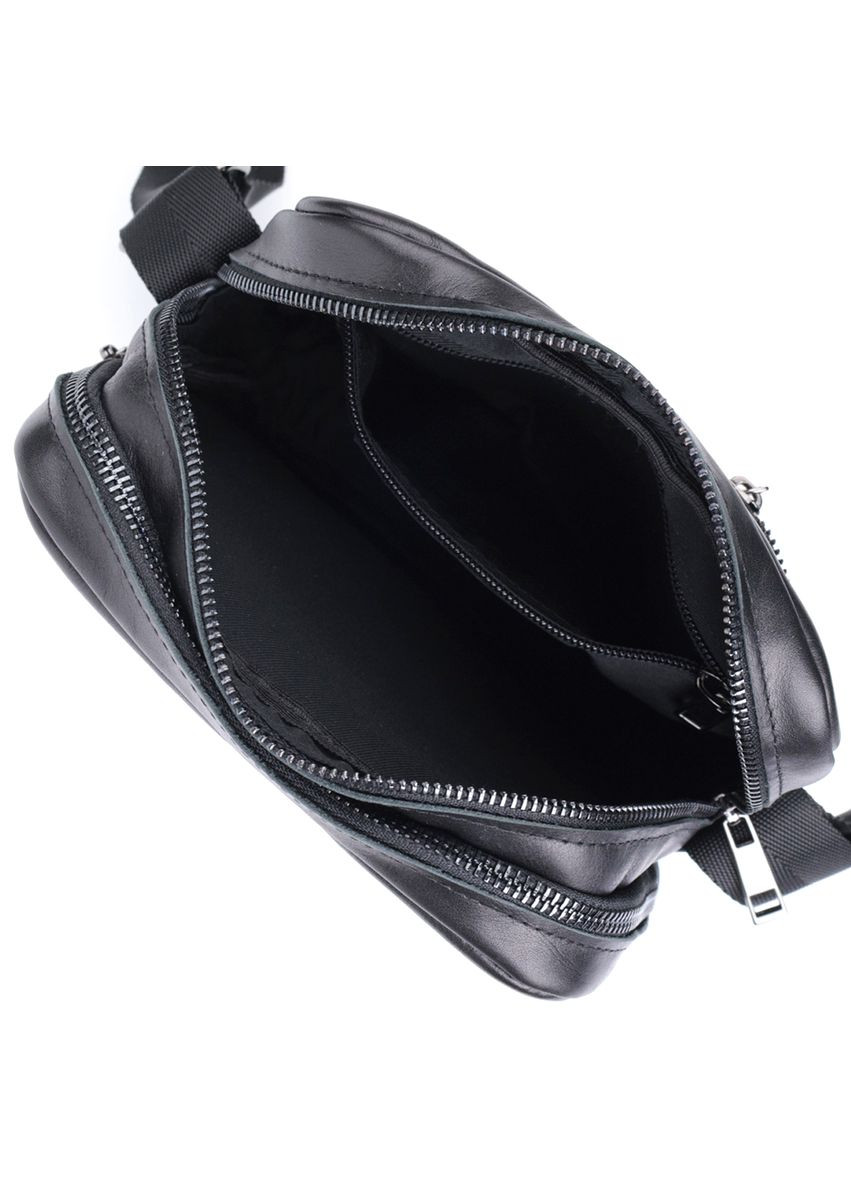 Классическая мужская сумка кросс боди из натуральной глянцевой кожи черная 22846 Shvigel (329197396)