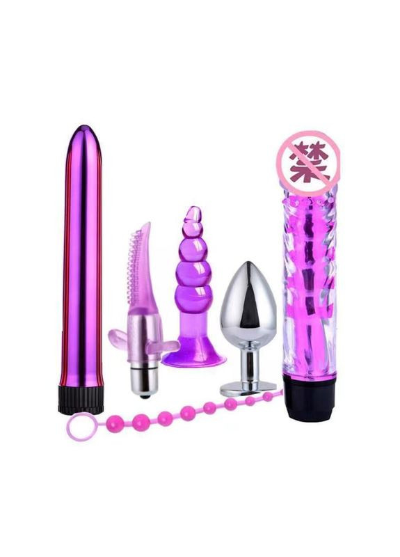 Набор секс-игрушек для взрослых 6 в 1 (вибратор, анальная пробка, виброязычок, анальная цепочка) No Brand (340914446)