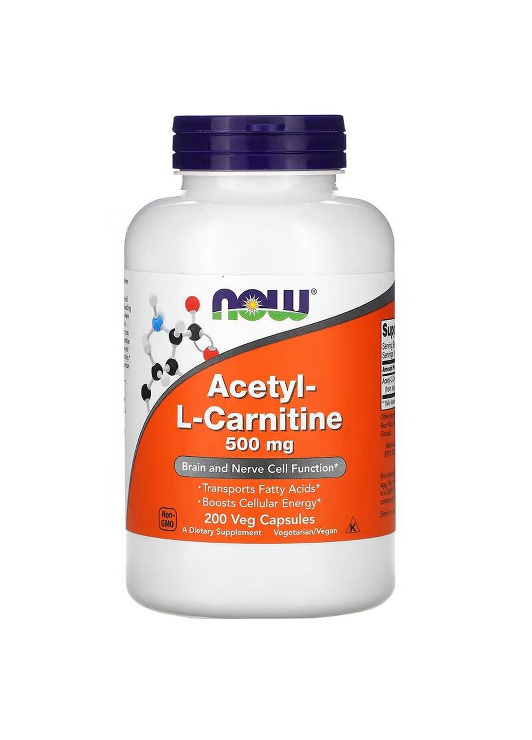 Жироспалювач Acetyl-L-Carnitine 500 mg, 200 вегакапсул Now (293420580)