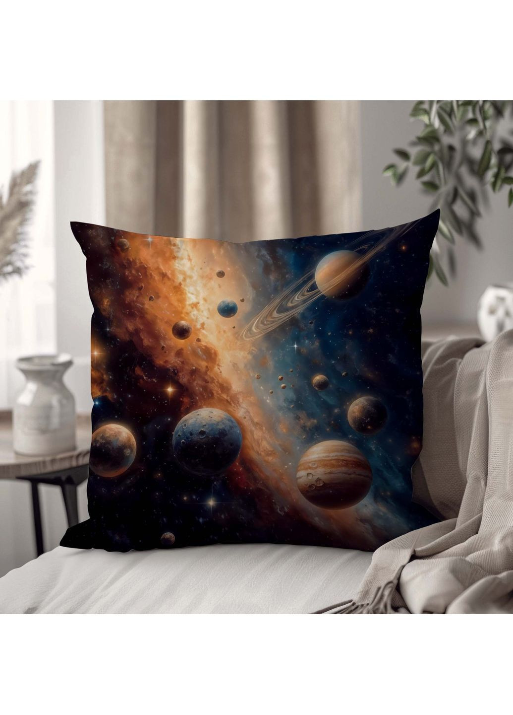 Подушка с принтом планет и галактики — стильный декор для дома и спальни 45 х 45 см 1330545UA WONKEY (365297581)