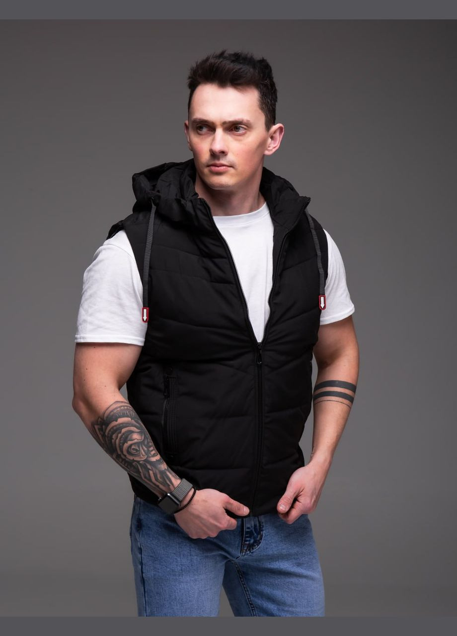 Утеплена чоловіча жилетка з капюшоном matte black Stylish Touch (322872023)