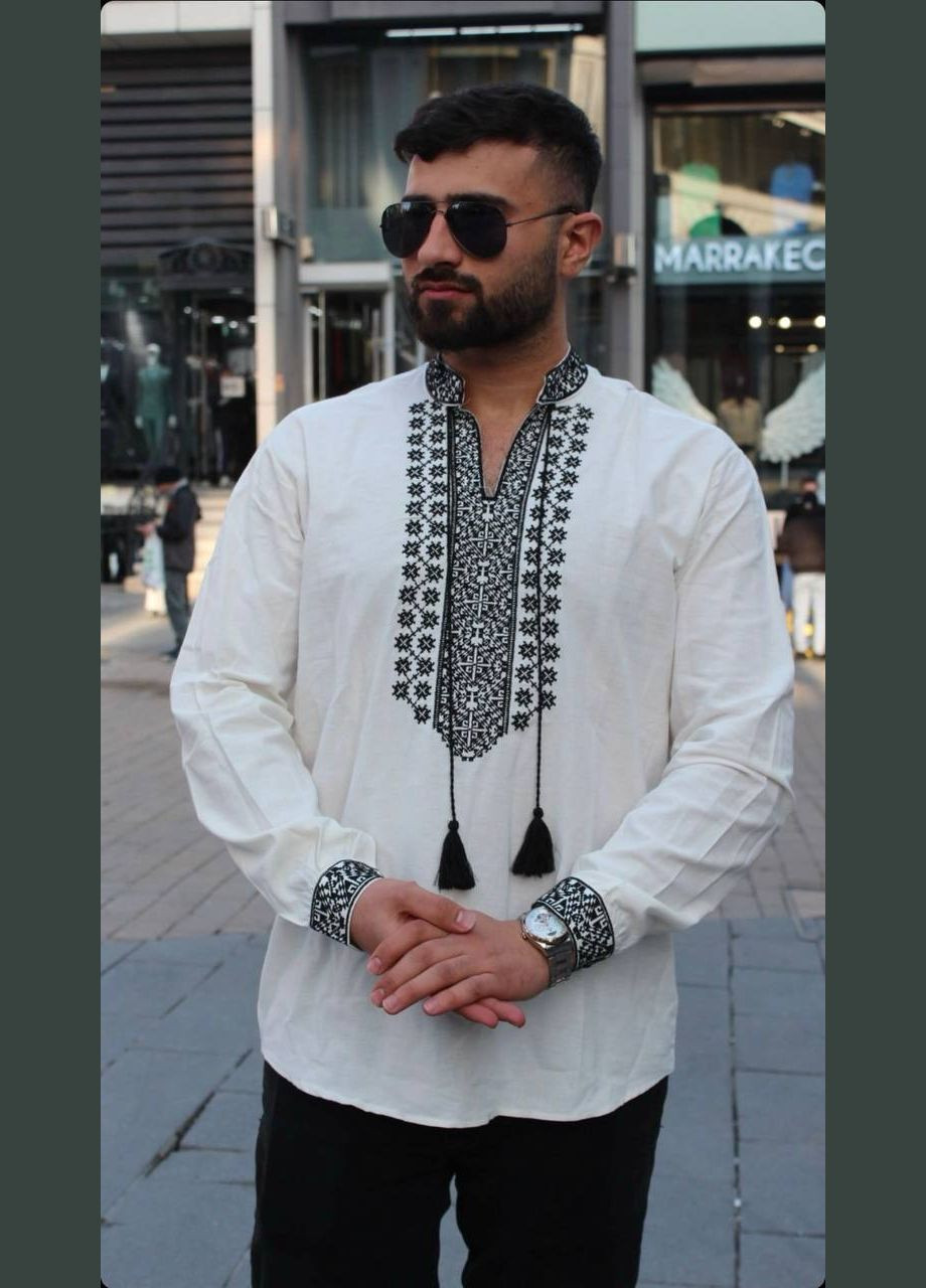 Белая мужская вышиванка звездопад белая ESQ (308796436)