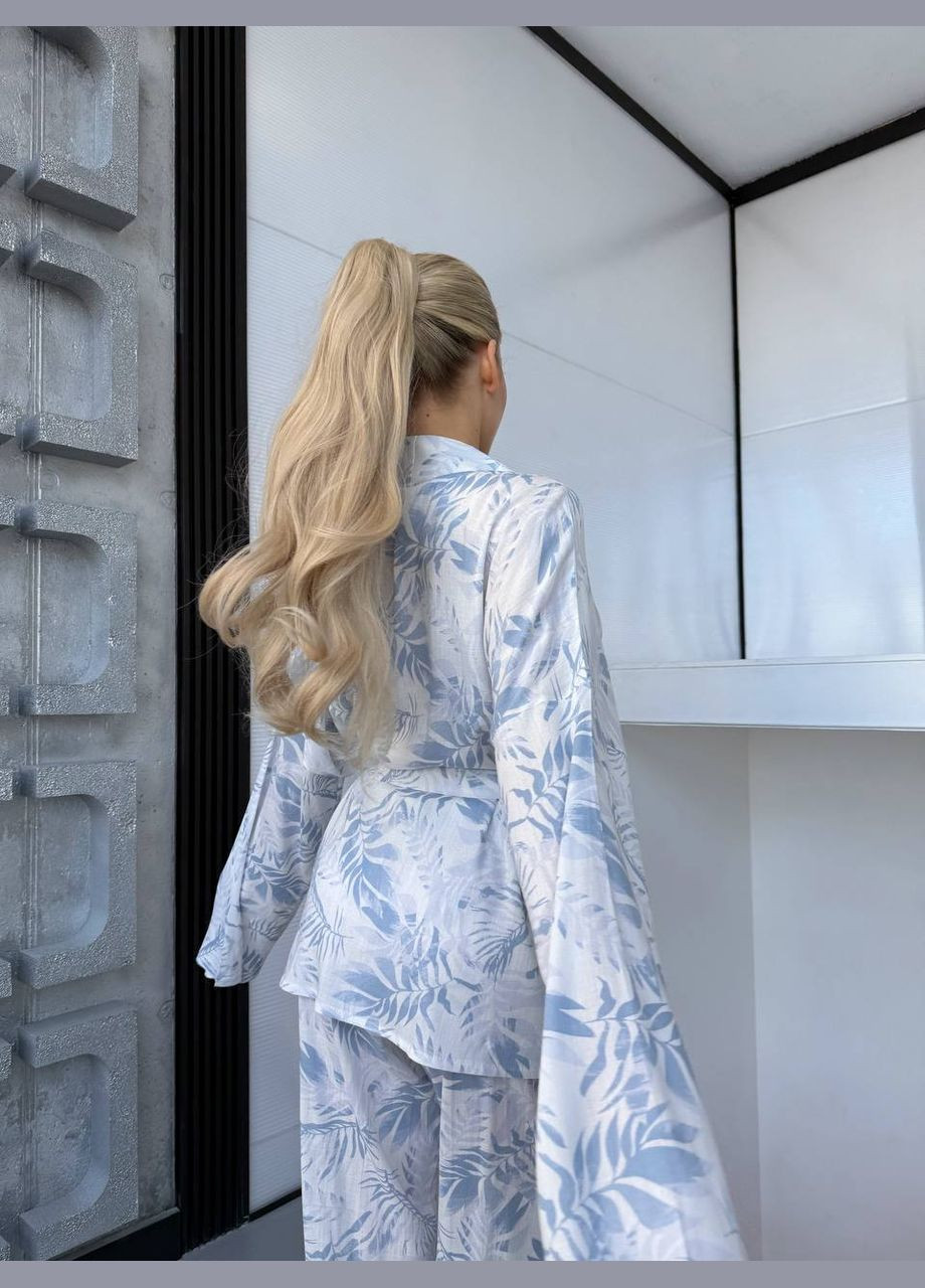 Легкий льняной костюм с нежным принтом No Brand Р4936-490 (347176249)