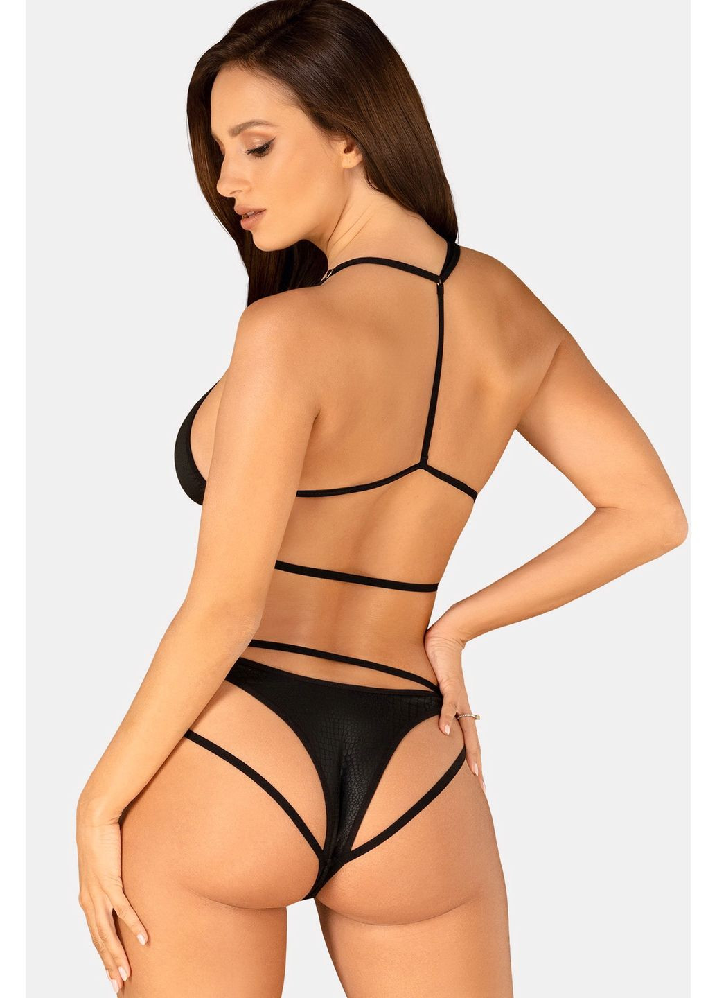 Черный демисезонный комплект с декоративными ремешками cobra nive set Obsessive