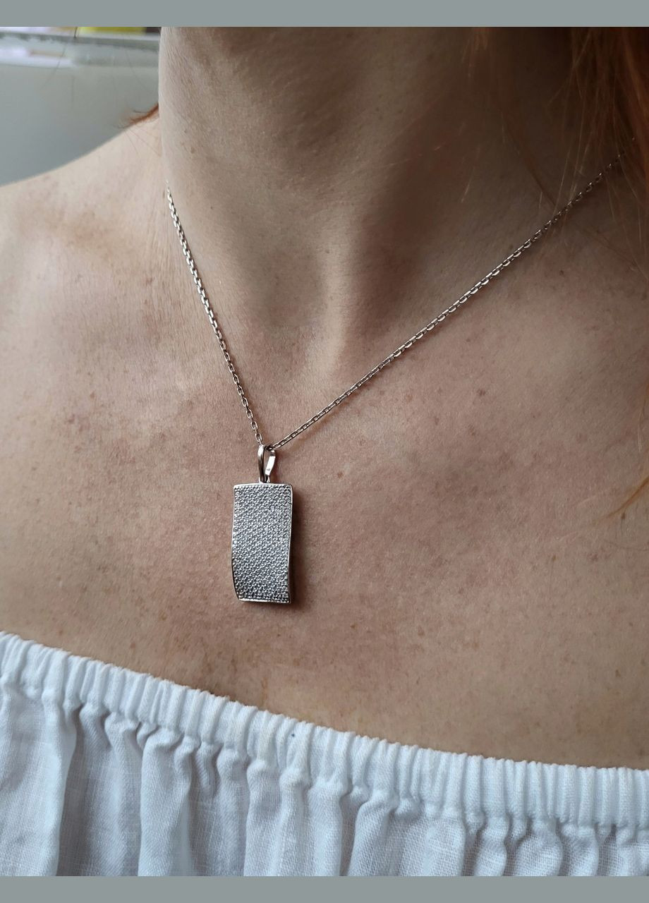 Срібна підвіска Прямокутник у Білому Камені срібло 925 проби Родованное 31095р 4.80г No Brand (306741876)