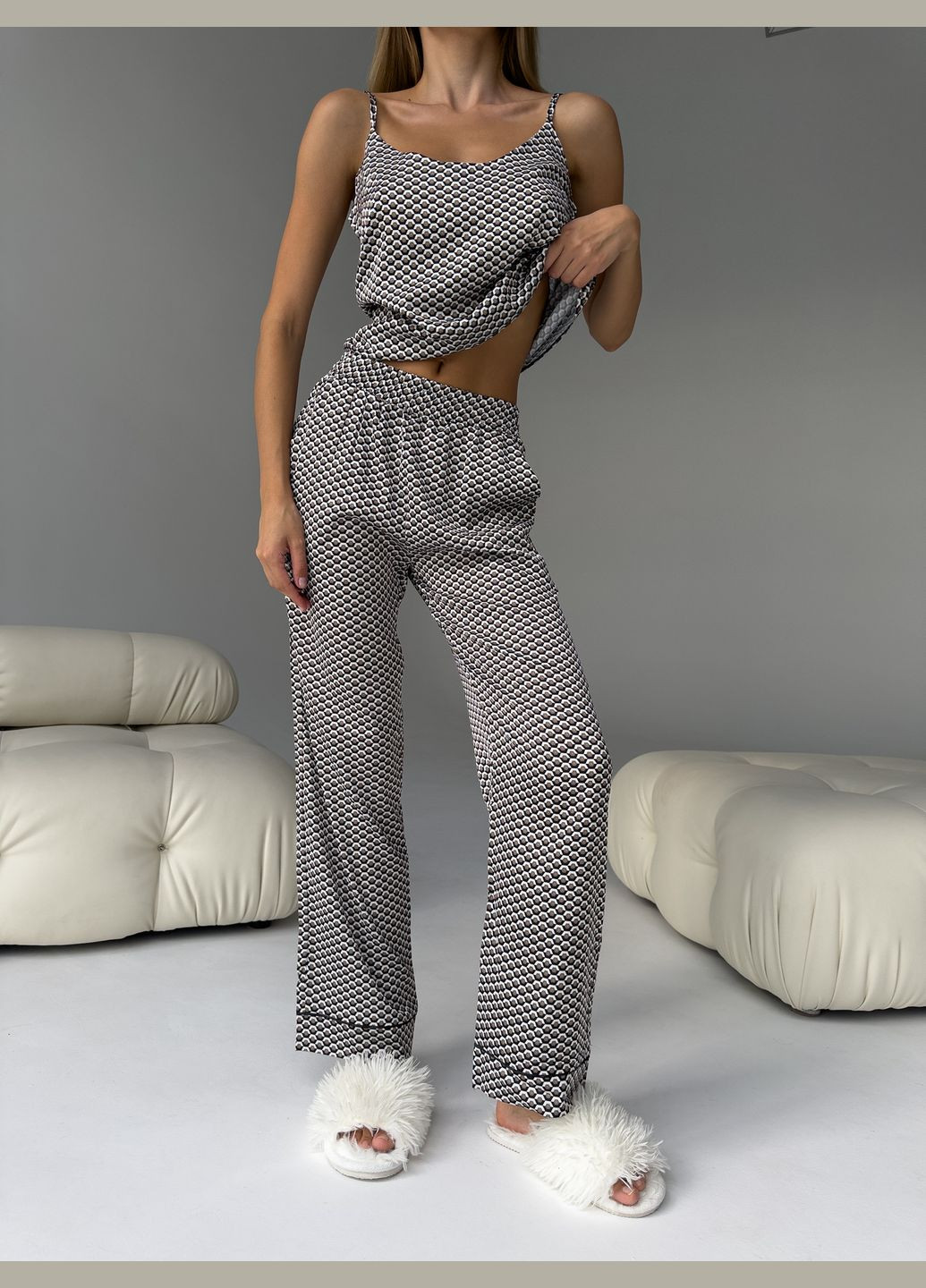 Черно-белая пижама майка + брюки Domino