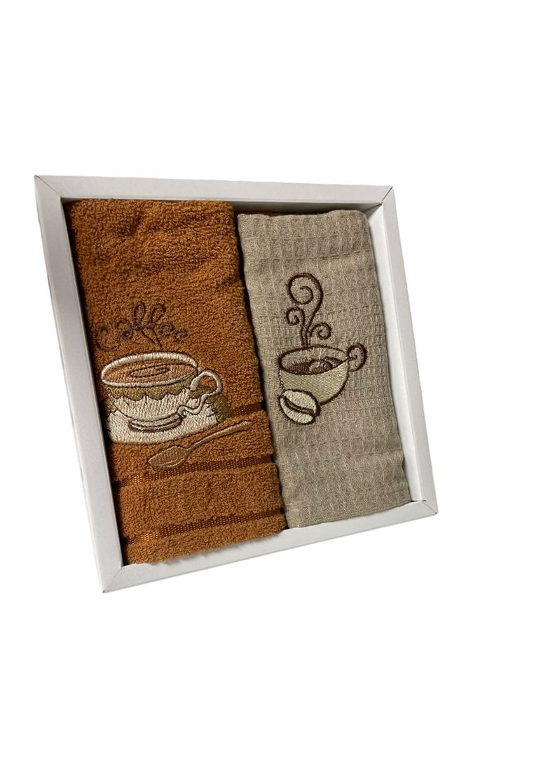 Набор 2 махрово-вафельных полотенца кухонные 30х50 см COFFE разноцветный TC303375777 TURComFor комбинированный