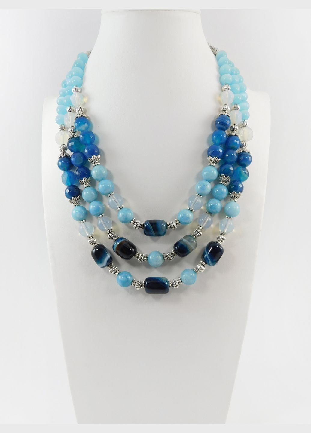 Ожерелье "Свежесть океана" Агат, Аквамарин, Лунный камень, Кошачий глаз Fursa fashion (322315289)