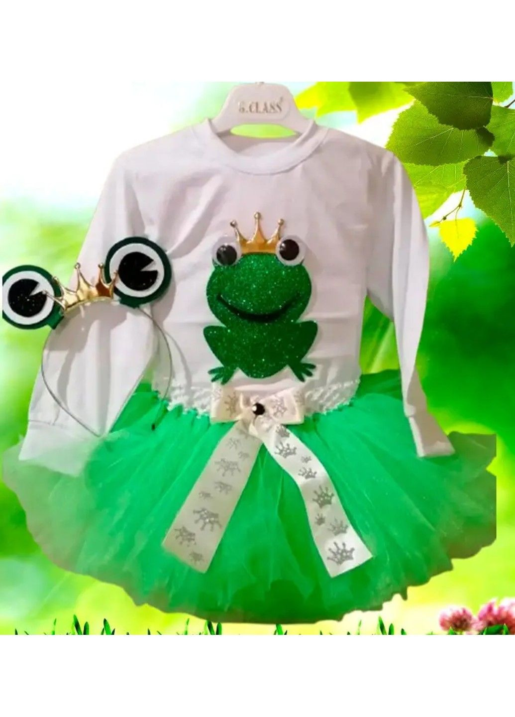 Білий нарядий костюм для дівчаток "костюм жабки" - спідничка, реглан, обруч спідничний No Brand