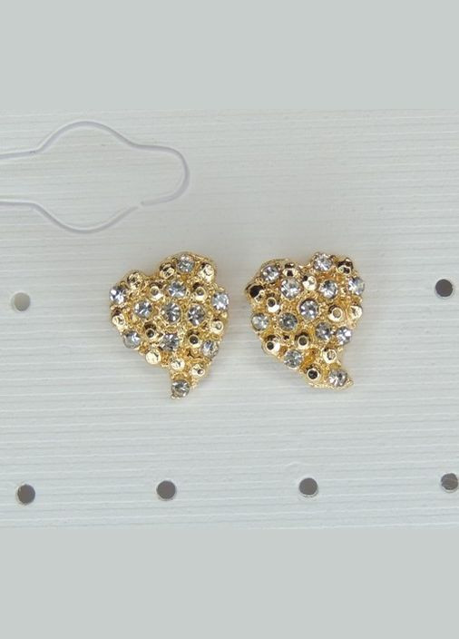 Серьги серьгигвоздики (пусеты) Кристальное сердечко золотистый Liresmina Jewelry (285111007)