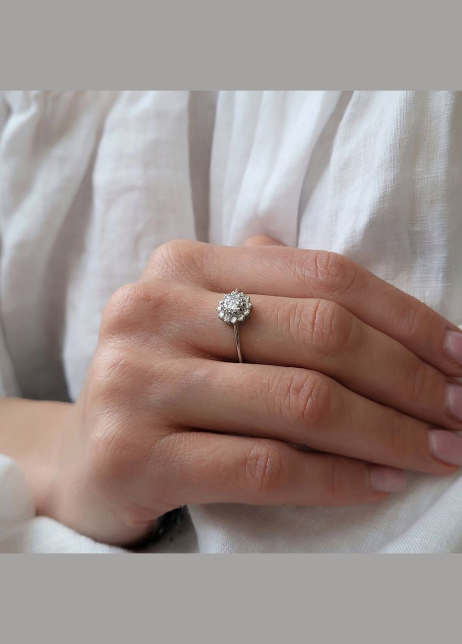 Серебряное кольцо Цветок с Белым камнем 17.5 размер серебро 925 пробы Родированное 81089б 2.14 No Brand (306741931)