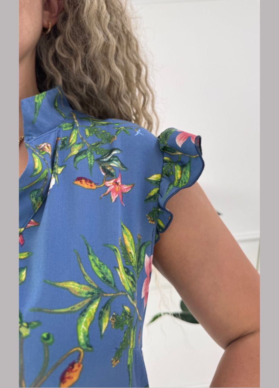 Синее повседневный, кэжуал женское платье Україна с цветочным принтом